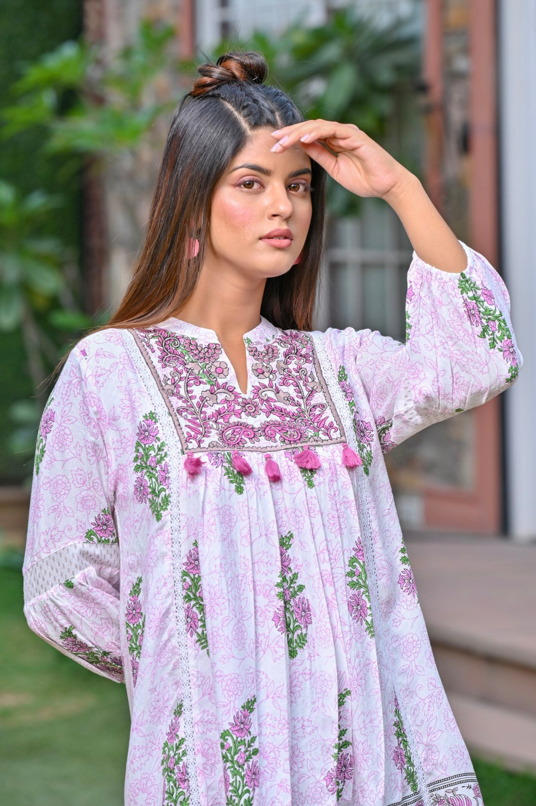 Women Cotton Printed Embroidery Top – Nyaro - Main Image