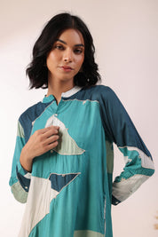 Women Green 60's Modal Viscose Dori Embroidery Dress