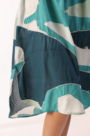 Women Green 60's Modal Viscose Dori Embroidery Dress