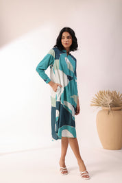 Women Green 60's Modal Viscose Dori Embroidery Dress