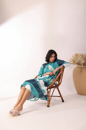 Women Green 60's Modal Viscose Dori Embroidery Dress