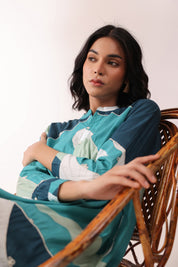 Women Green 60's Modal Viscose Dori Embroidery Dress