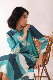 Women Green 60's Modal Viscose Dori Embroidery Dress