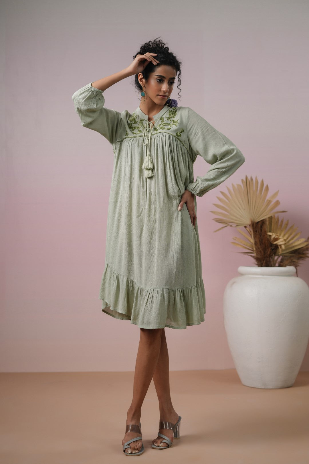 Women Rayon Embroidered Flared Mini Dress