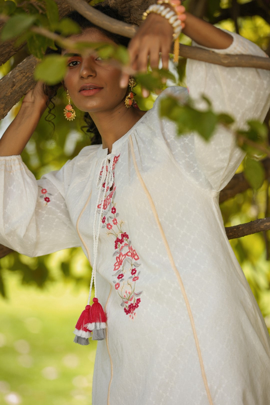 Women Cotton Embroidered Midi Dress