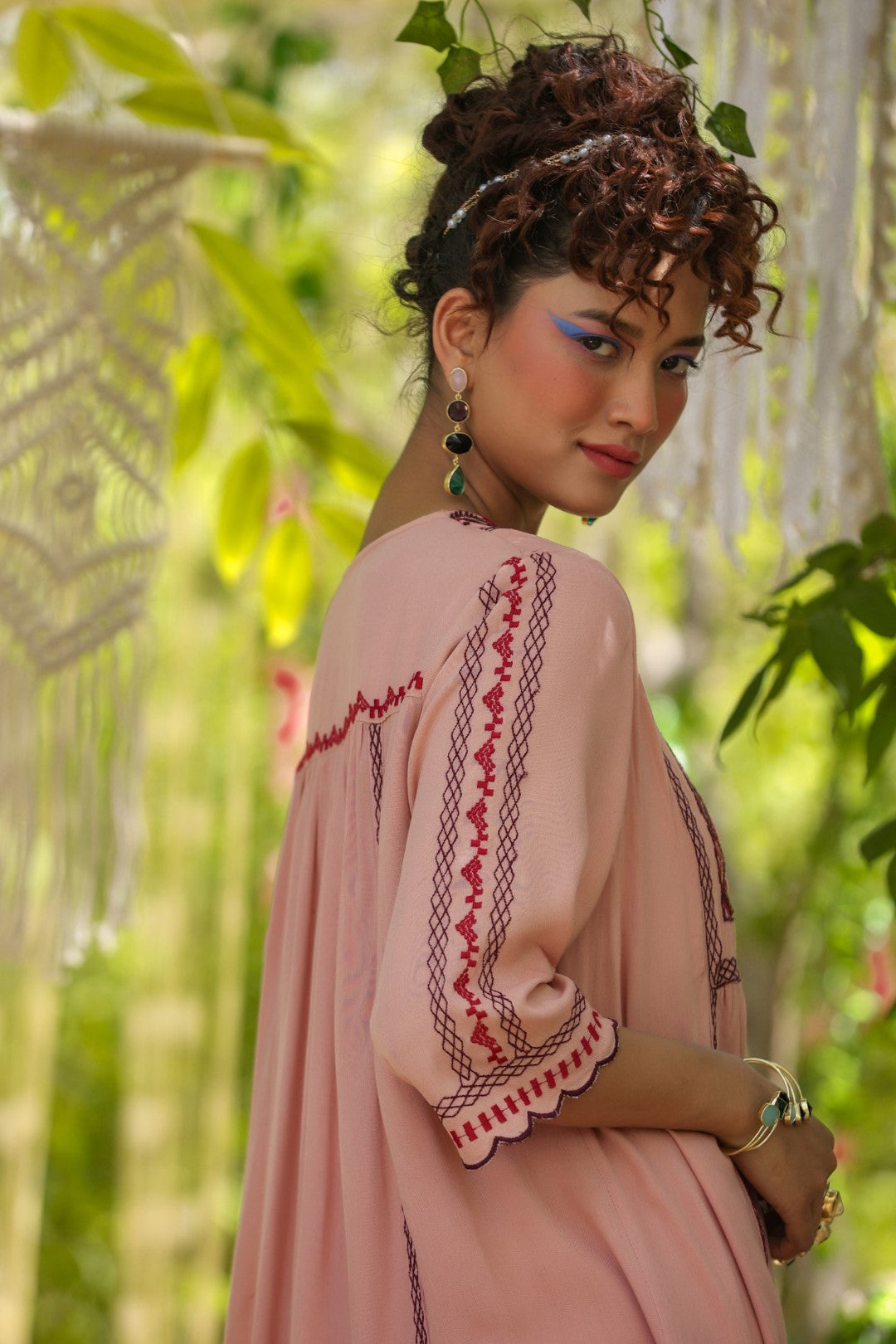 Women Viscose Embroidered Beads Work Midi Dress