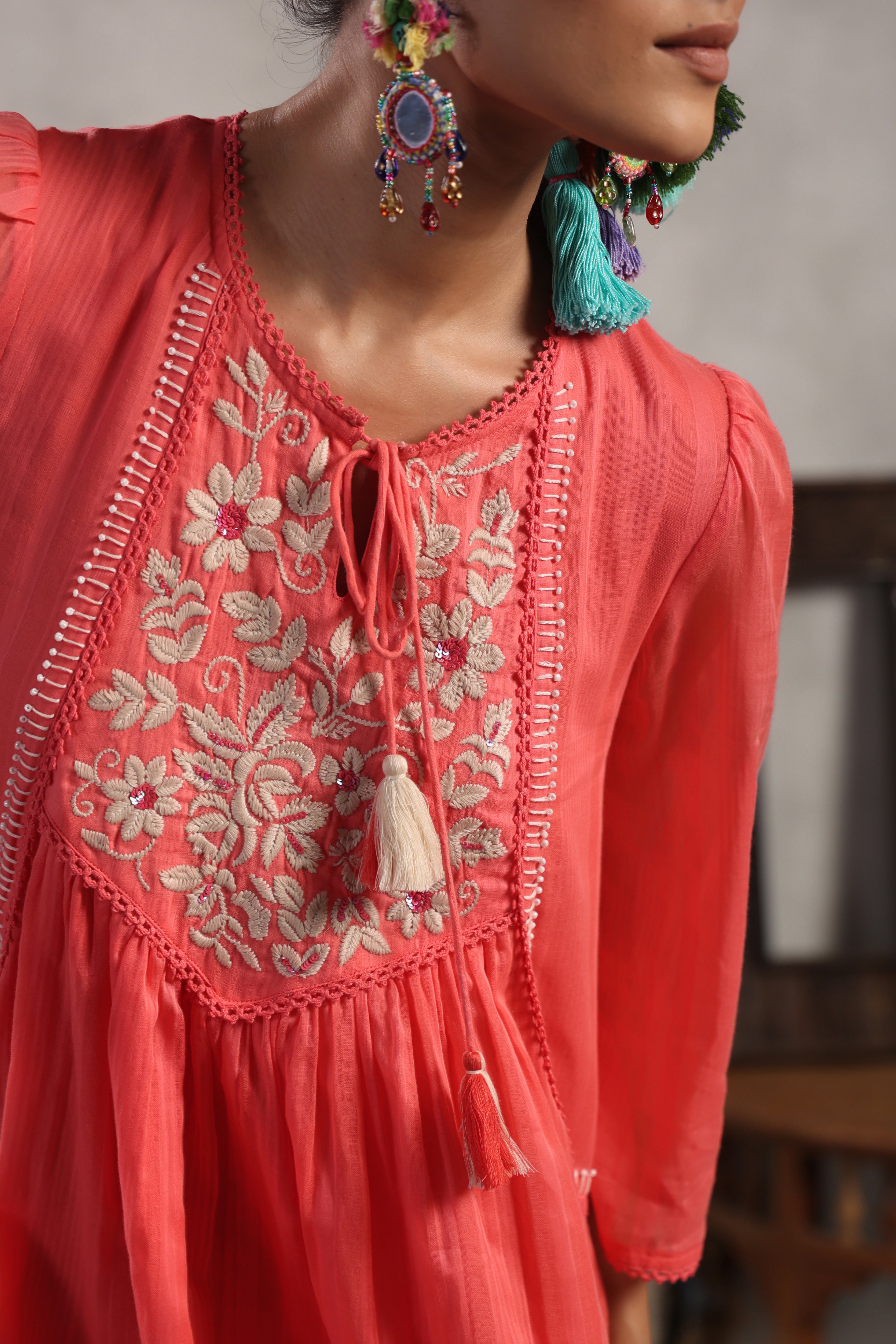 Women Cotton Embroidered Flared Mini Dress