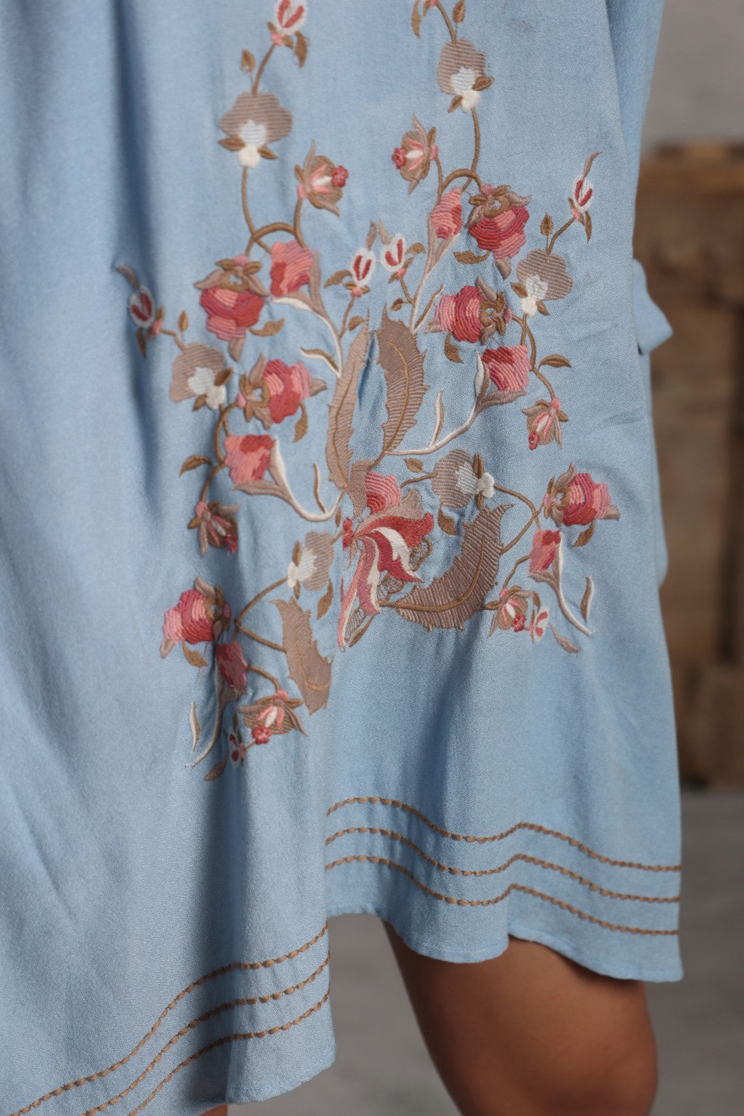 Women Viscose Embroidered Mini Dress