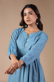 Women Solid Petrol Blue Viscose Rayon Frill Dress