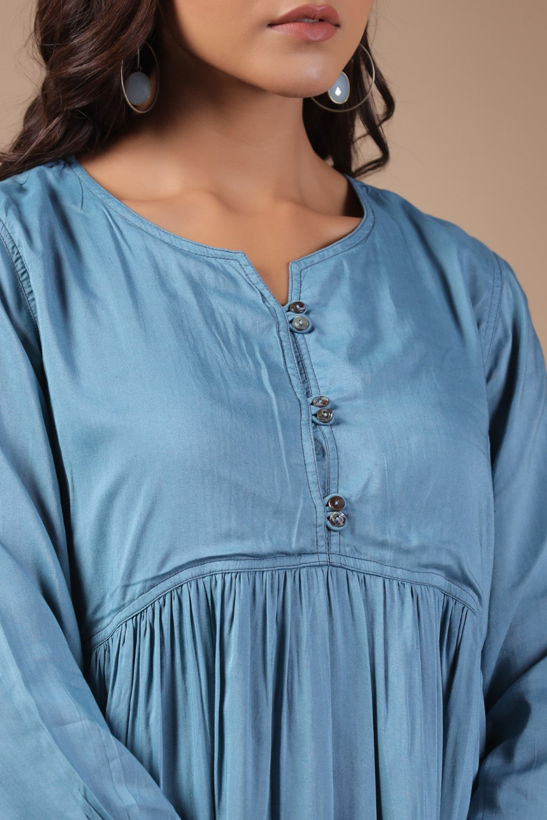 Women Solid Petrol Blue Viscose Rayon Frill Dress
