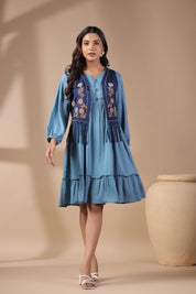 Women Floral Crop Open Front Jacket with Embroidered