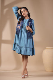 Women Floral Crop Open Front Jacket with Embroidered