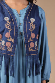 Women Floral Crop Open Front Jacket with Embroidered
