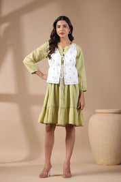 Women Floral Crop Open Front Jacket with Embroidered