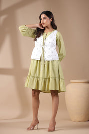 Women Floral Crop Open Front Jacket with Embroidered