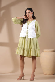 Women Floral Crop Open Front Jacket with Embroidered