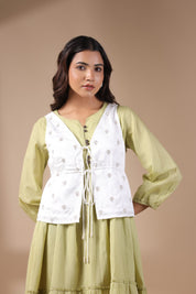 Women Floral Crop Open Front Jacket with Embroidered