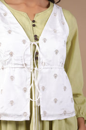 Women Floral Crop Open Front Jacket with Embroidered