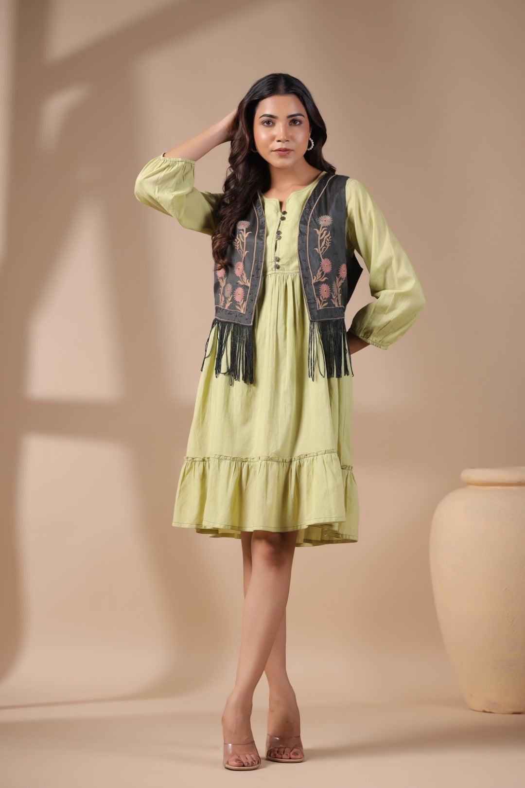 Women Floral Crop Open Front Jacket with Embroidered