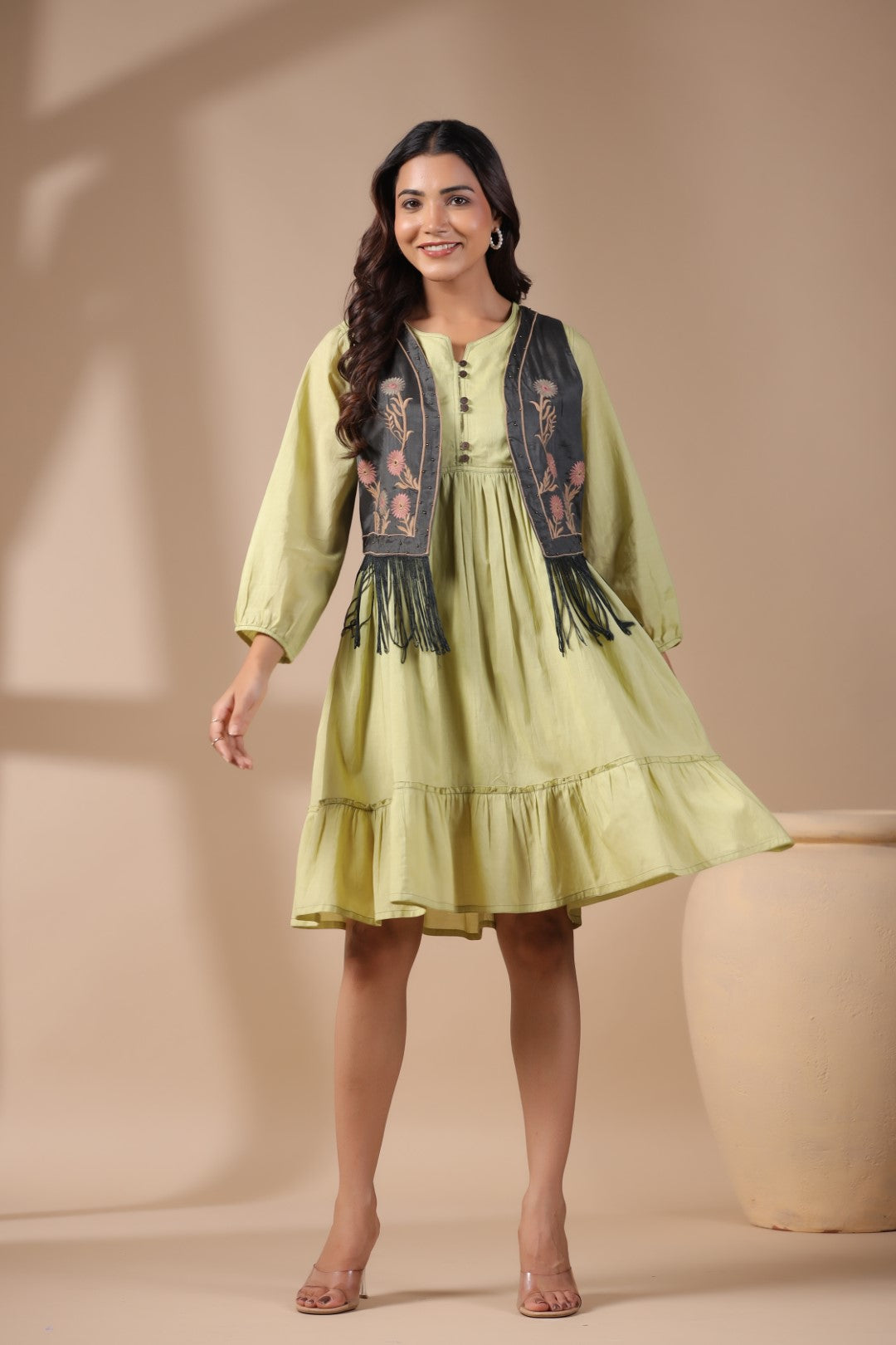 Women Floral Crop Open Front Jacket with Embroidered
