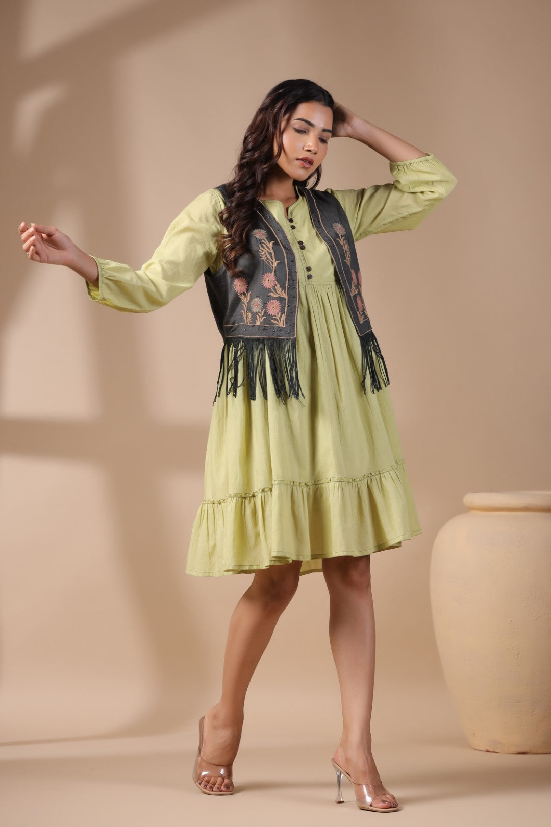 Women Floral Crop Open Front Jacket with Embroidered