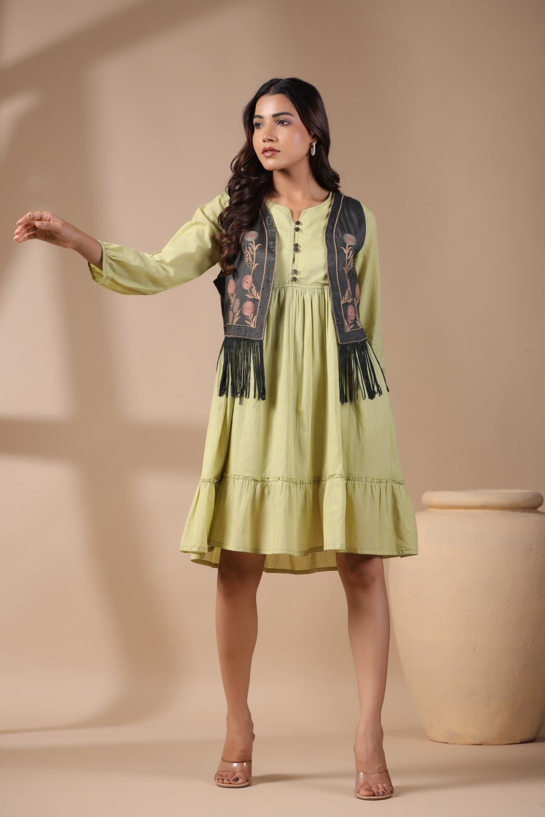 Women Floral Crop Open Front Jacket with Embroidered
