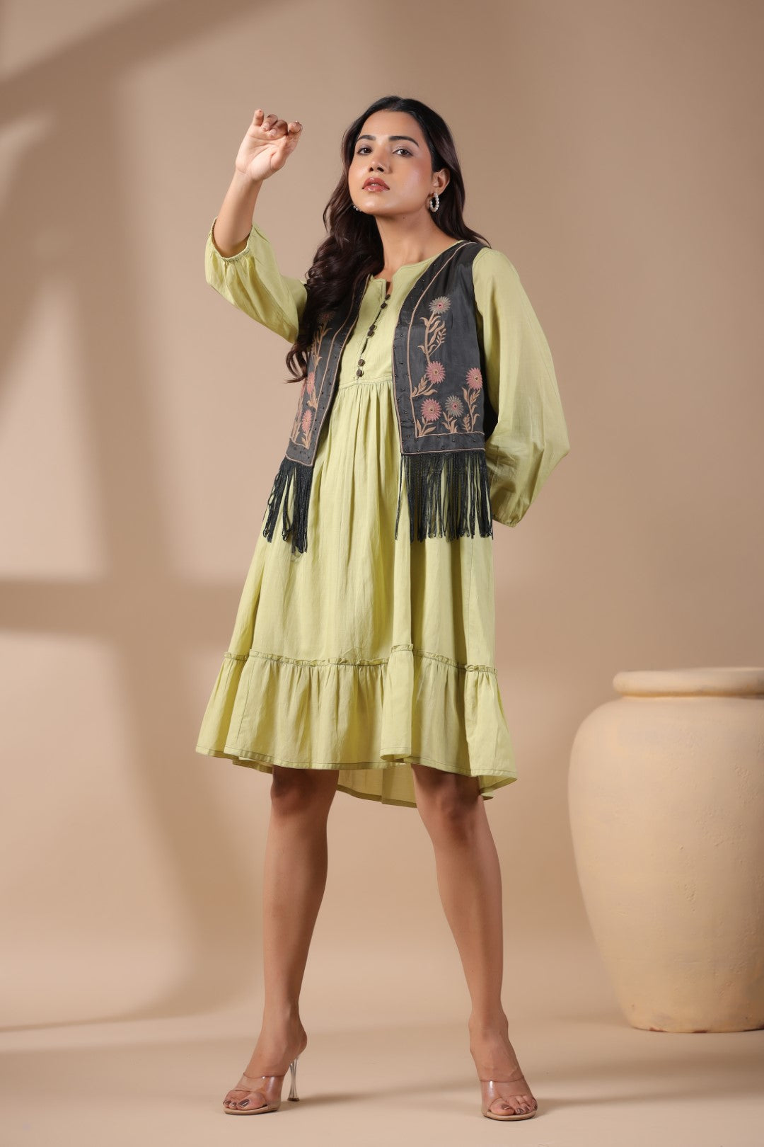 Women Floral Crop Open Front Jacket with Embroidered