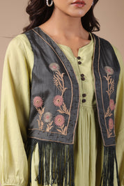 Women Floral Crop Open Front Jacket with Embroidered