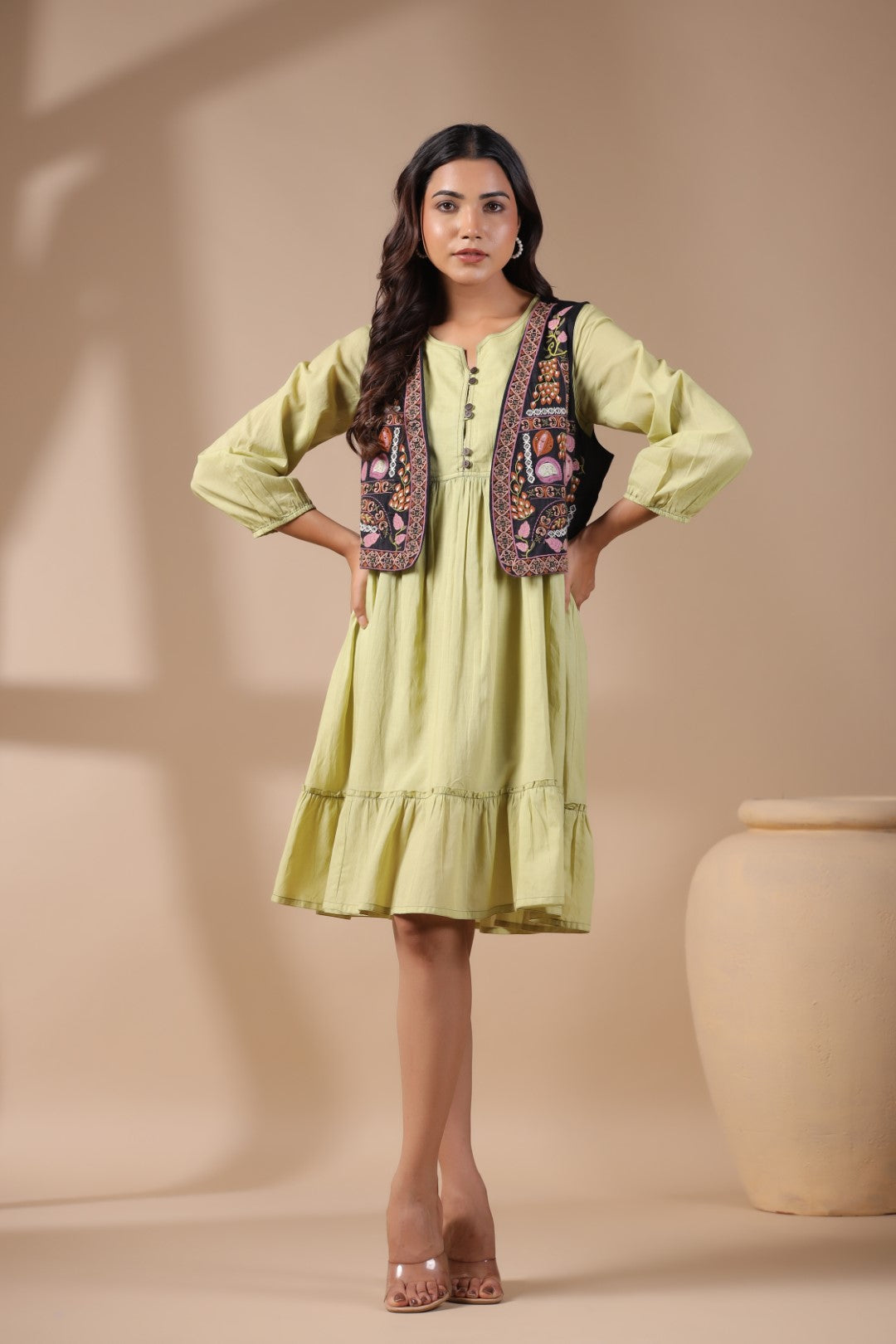 Women Floral Crop Open Front Jacket with Embroidered