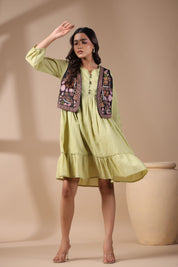 Women Floral Crop Open Front Jacket with Embroidered