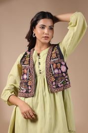 Women Floral Crop Open Front Jacket with Embroidered