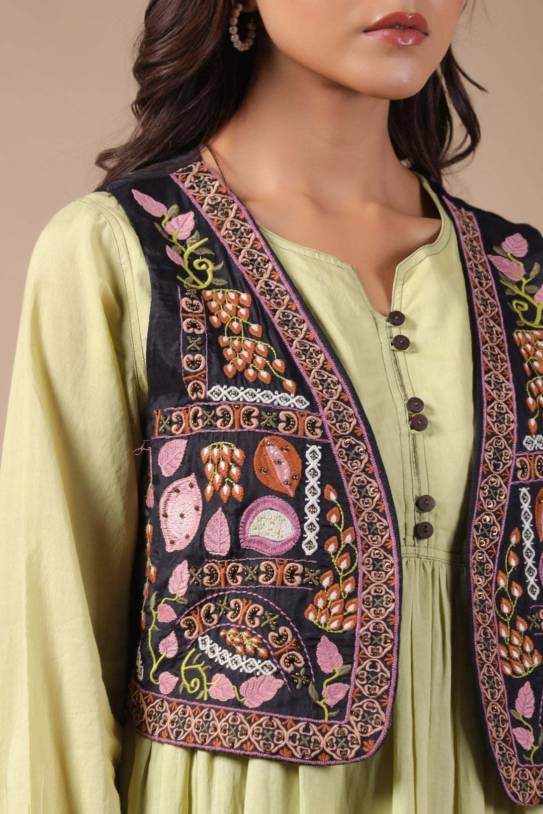 Women Floral Crop Open Front Jacket with Embroidered