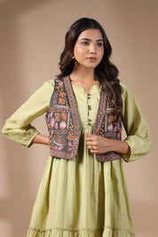 Women Floral Crop Open Front Jacket with Embroidered