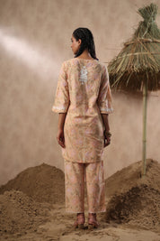 Women Mustard Viscose Cotton Printed & Embroidery Co-Ord Set