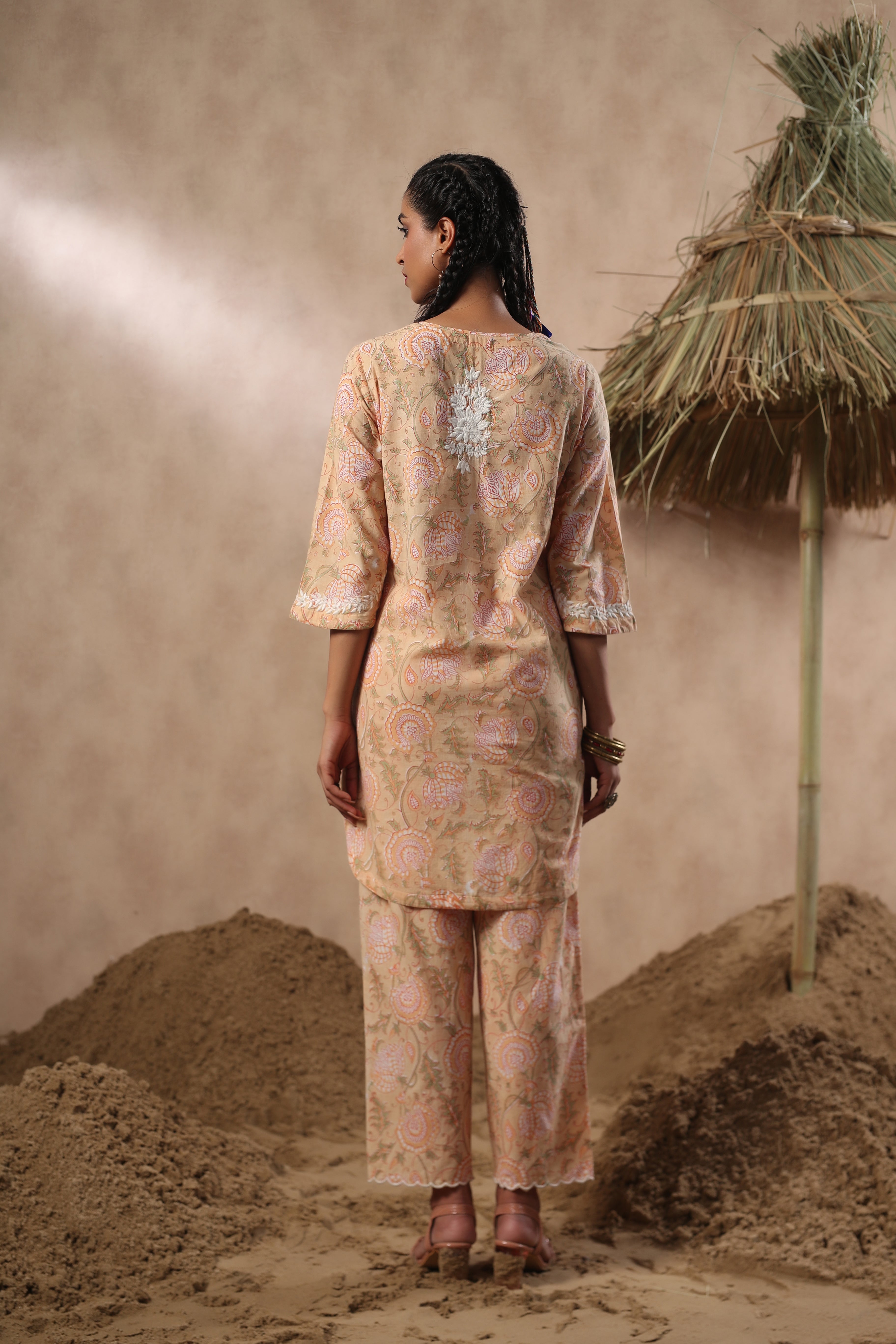 Women Mustard Viscose Cotton Printed & Embroidery Co-Ord Set