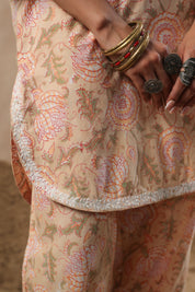 Women Mustard Viscose Cotton Printed & Embroidery Co-Ord Set