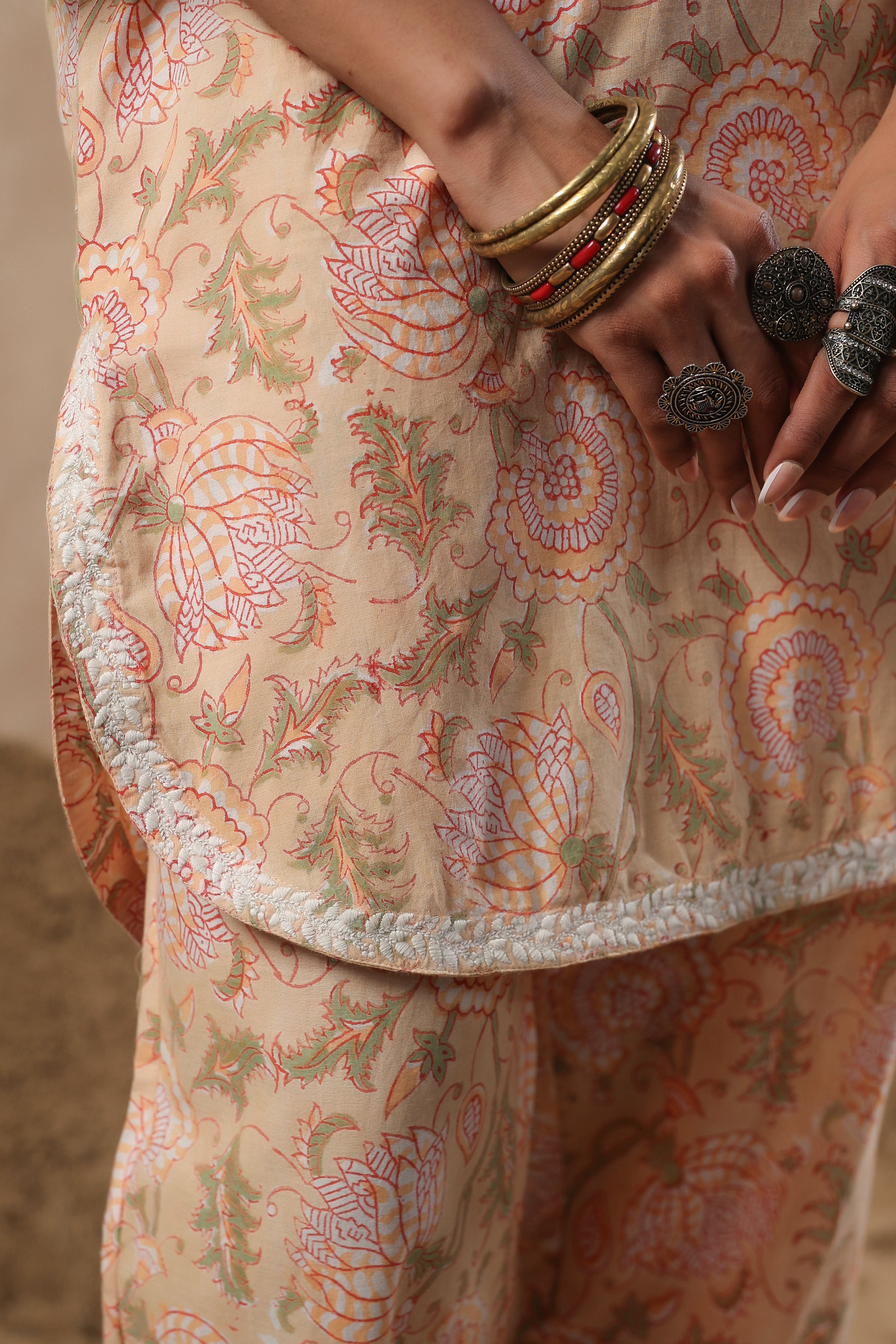 Women Mustard Viscose Cotton Printed & Embroidery Co-Ord Set