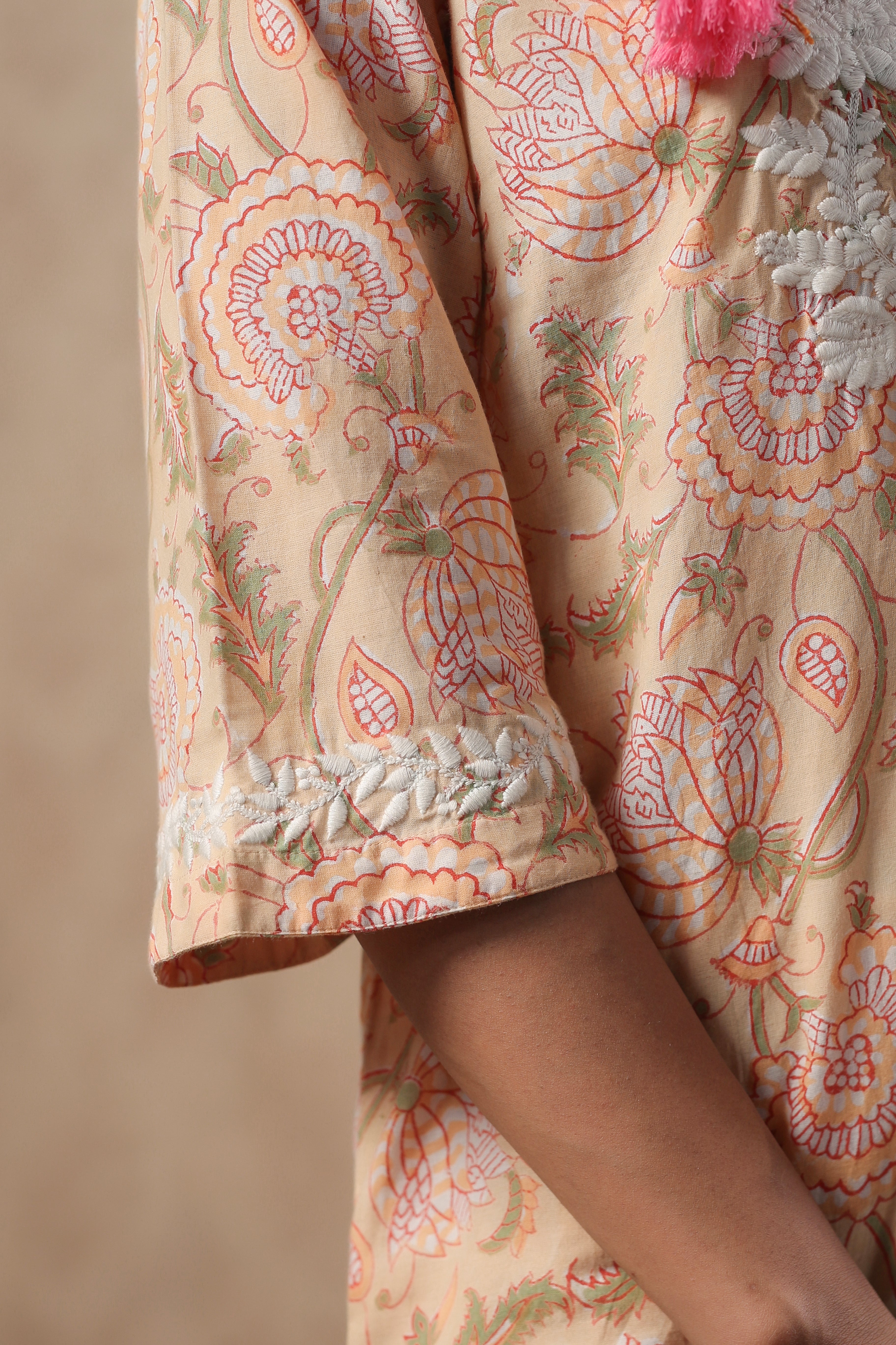Women Mustard Viscose Cotton Printed & Embroidery Co-Ord Set