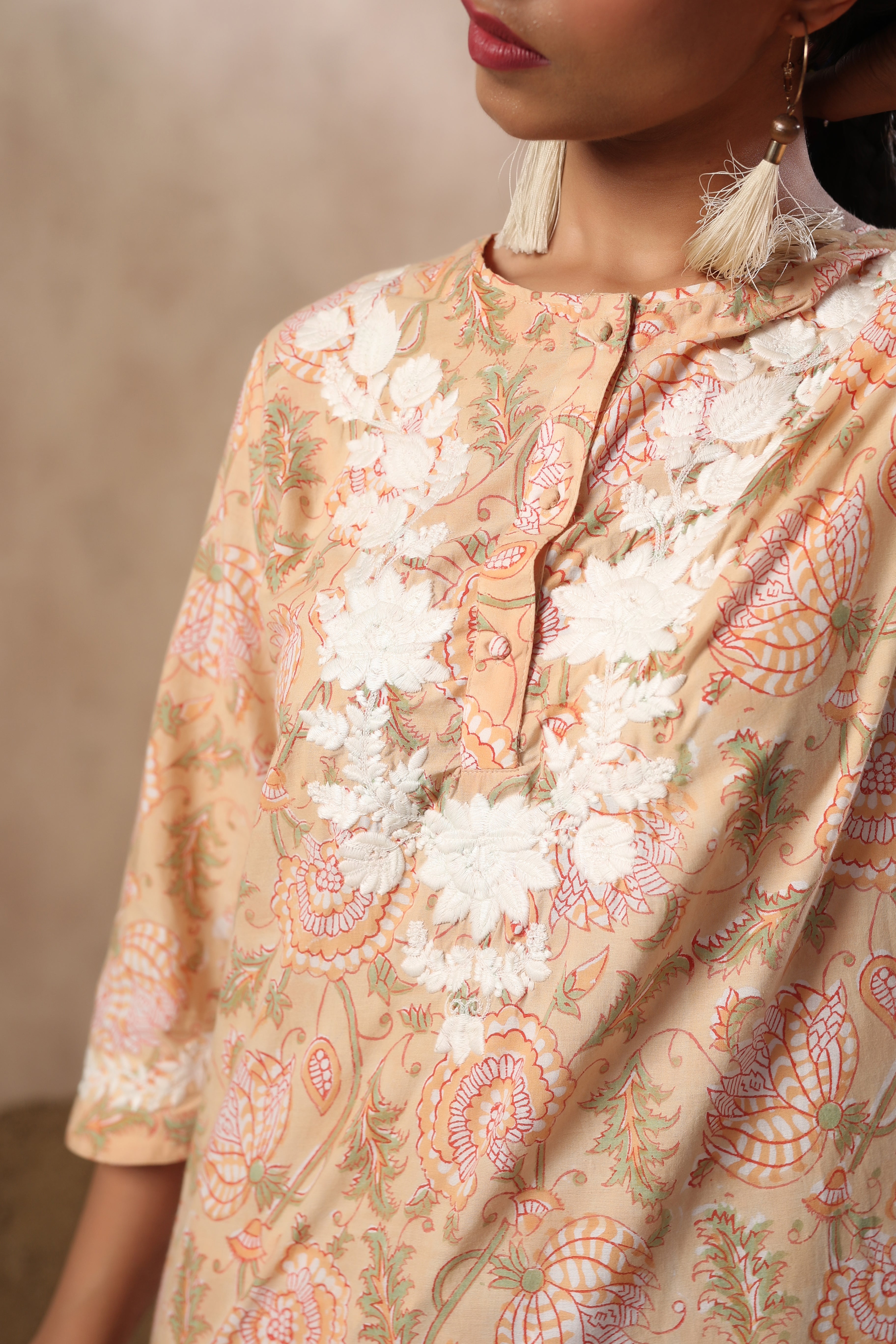 Women Mustard Viscose Cotton Printed & Embroidery Co-Ord Set