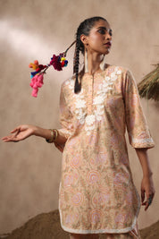 Women Mustard Viscose Cotton Printed & Embroidery Co-Ord Set