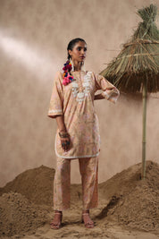Women Mustard Viscose Cotton Printed & Embroidery Co-Ord Set