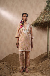 Women Mustard Viscose Cotton Printed & Embroidery Co-Ord Set