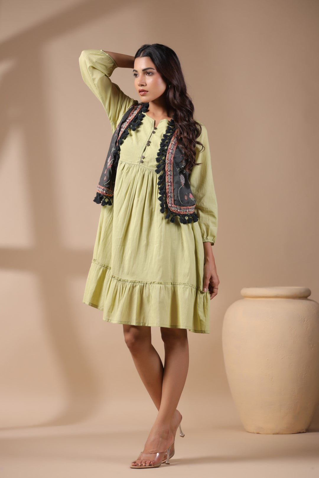 Women Floral Crop Open Front Jacket with Embroidered