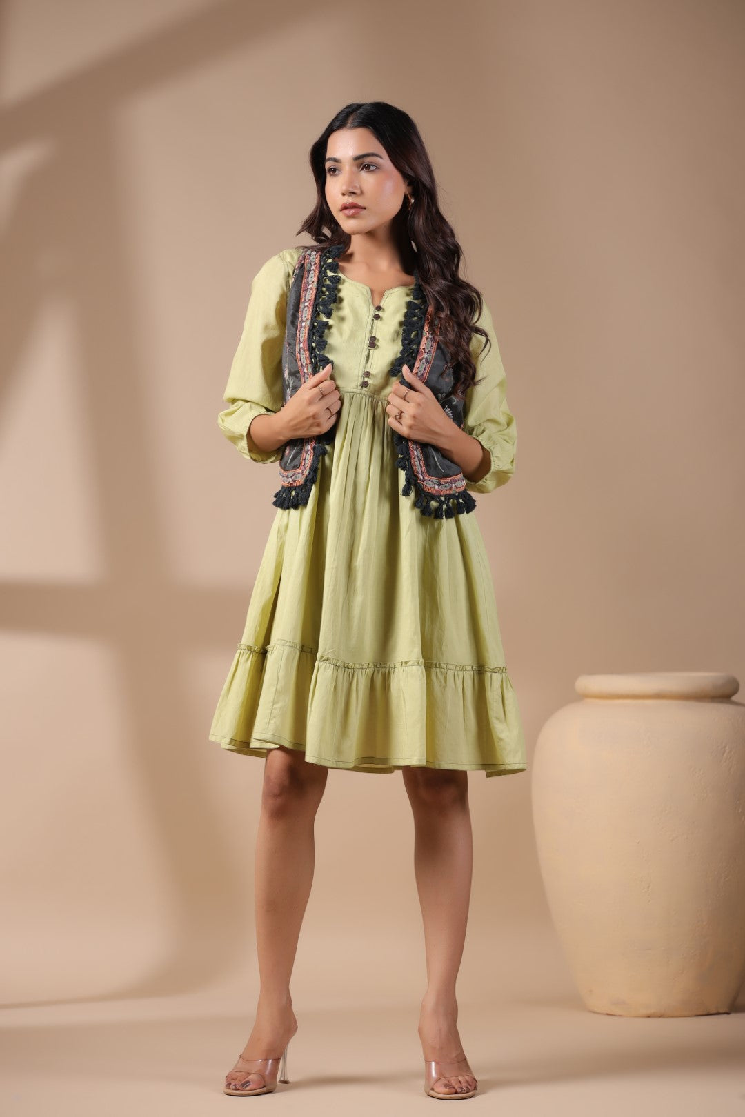 Women Floral Crop Open Front Jacket with Embroidered