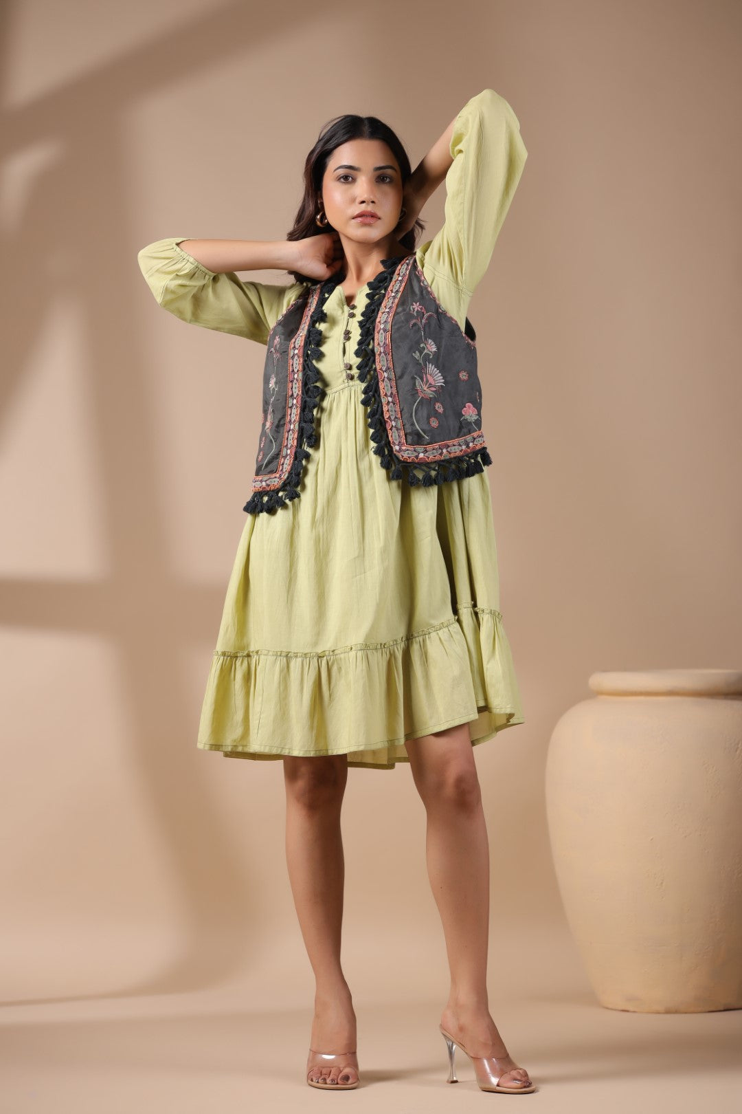 Women Floral Crop Open Front Jacket with Embroidered