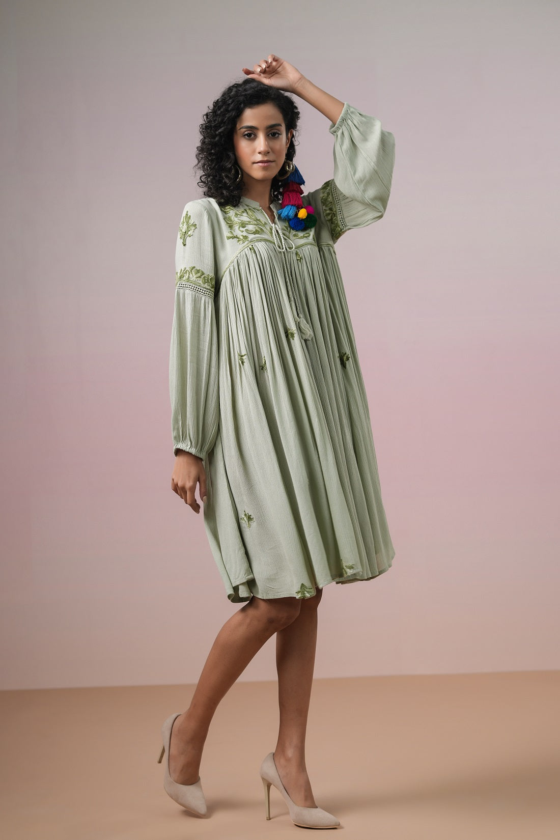 Women Rayon Embroidered Flared Mini Dress