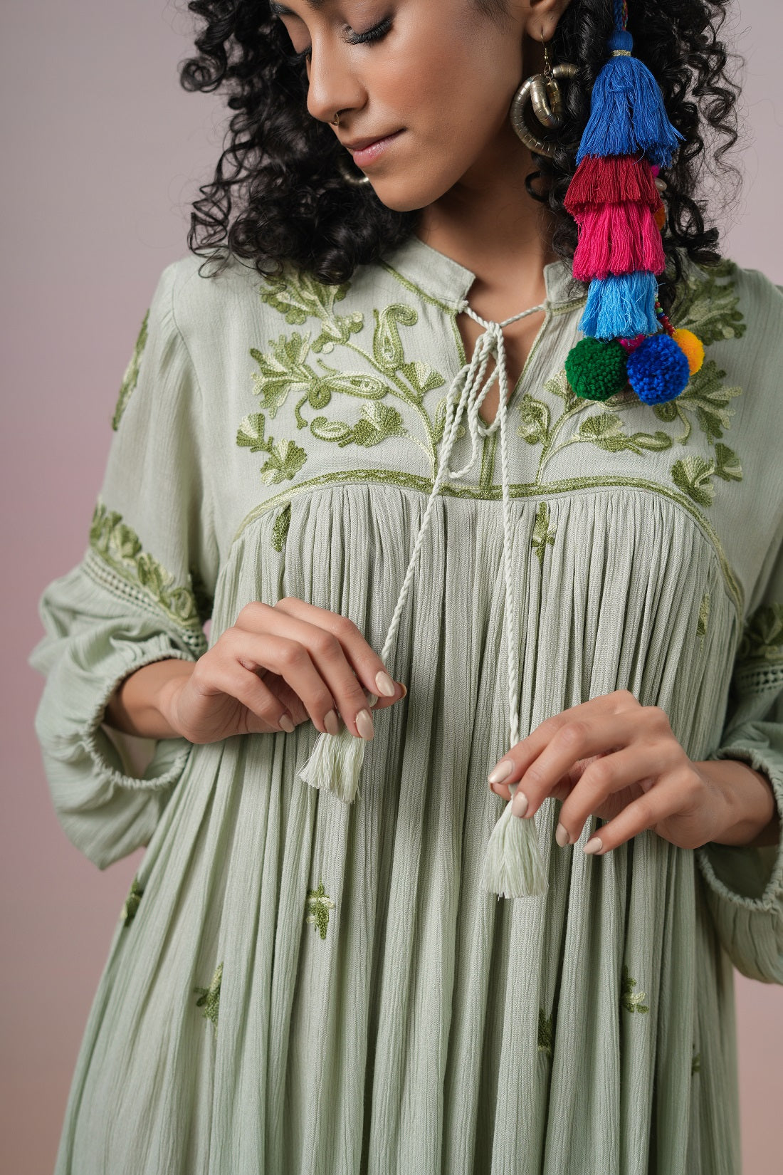 Women Rayon Embroidered Flared Mini Dress