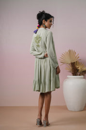 Women Rayon Embroidered Flared Mini Dress