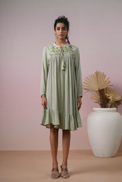 Women Rayon Embroidered Flared Mini Dress
