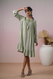 Women Rayon Embroidered Flared Mini Dress